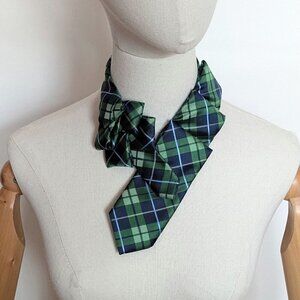 NWT Ogsplosh Green Blue Tartan Women's Ascot Scarf Short Handcrafted